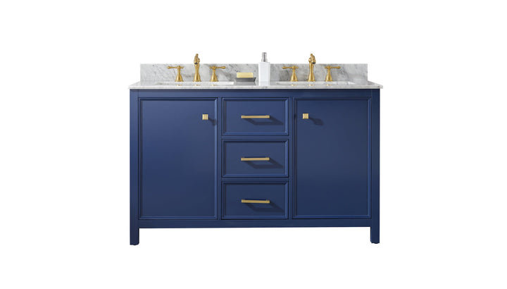Legion Furniture WLF2154 Series 54” Double Sink Vanity in Blue with Carrara Marble White Top