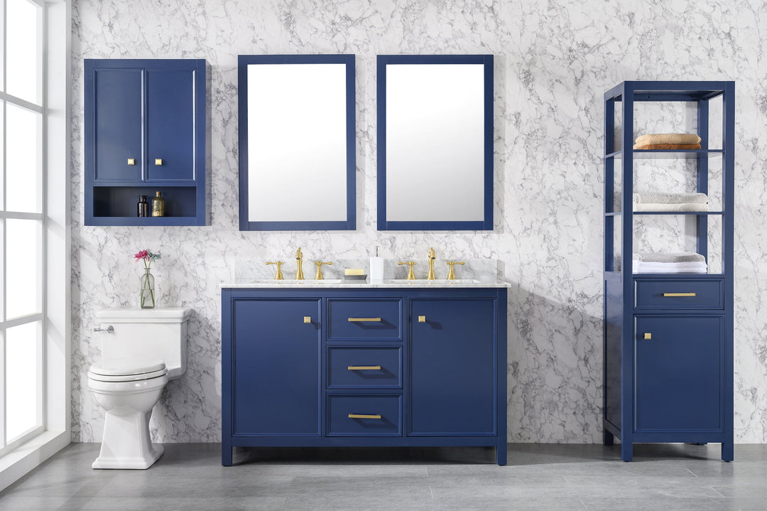 Legion Furniture WLF2154 Series 54” Double Sink Vanity in Blue with Carrara Marble White Top