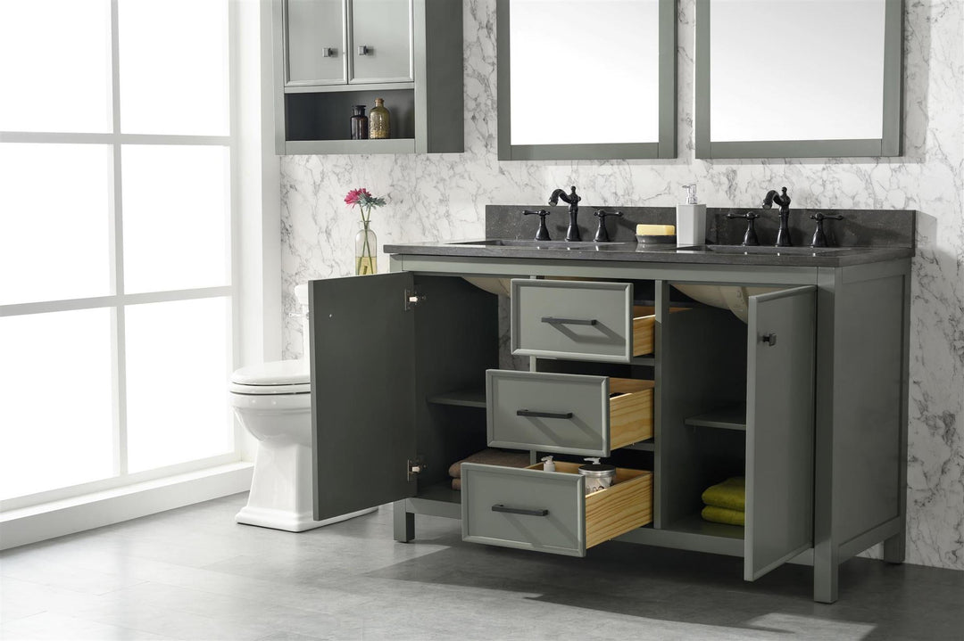 Legion Furniture WLF2154 Series 54” Double Sink Vanity in Pewter Green with Blue Limestone Top