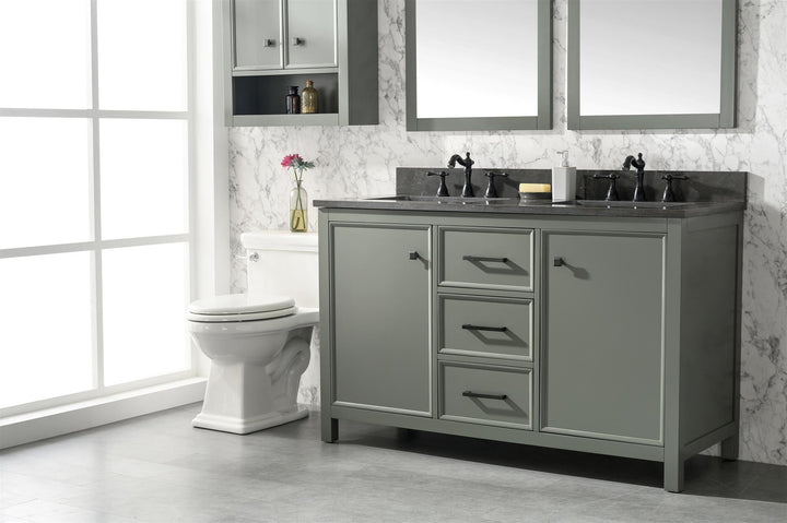 Legion Furniture 54" Pewter Green Finish Double Sink Vanity Cabinet with Blue Lime Stone Top - WLF2154-PG