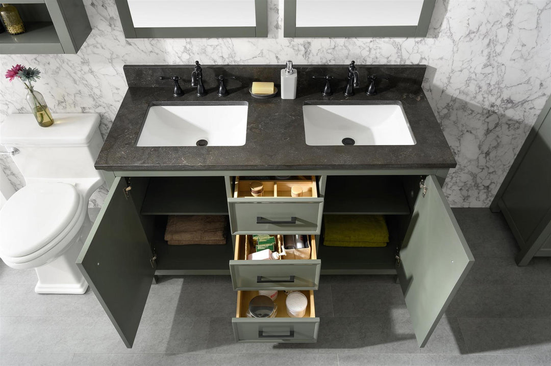 Legion Furniture WLF2154 Series 54” Double Sink Vanity in Pewter Green with Blue Limestone Top