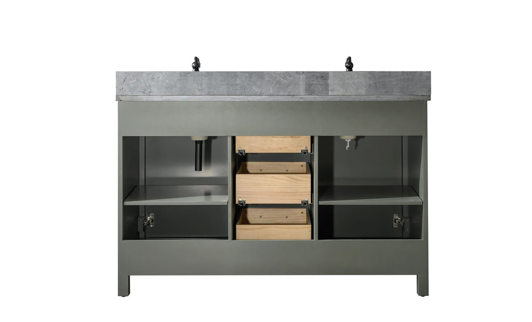 Legion Furniture 54" Pewter Green Finish Double Sink Vanity Cabinet with Blue Lime Stone Top - WLF2154-PG