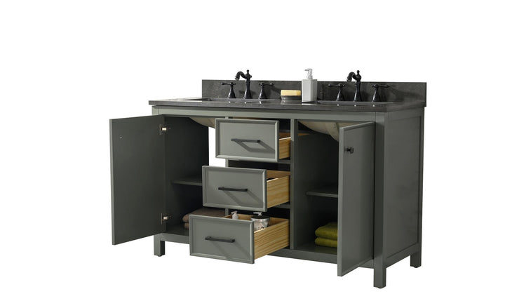 Legion Furniture 54" Pewter Green Finish Double Sink Vanity Cabinet with Blue Lime Stone Top - WLF2154-PG