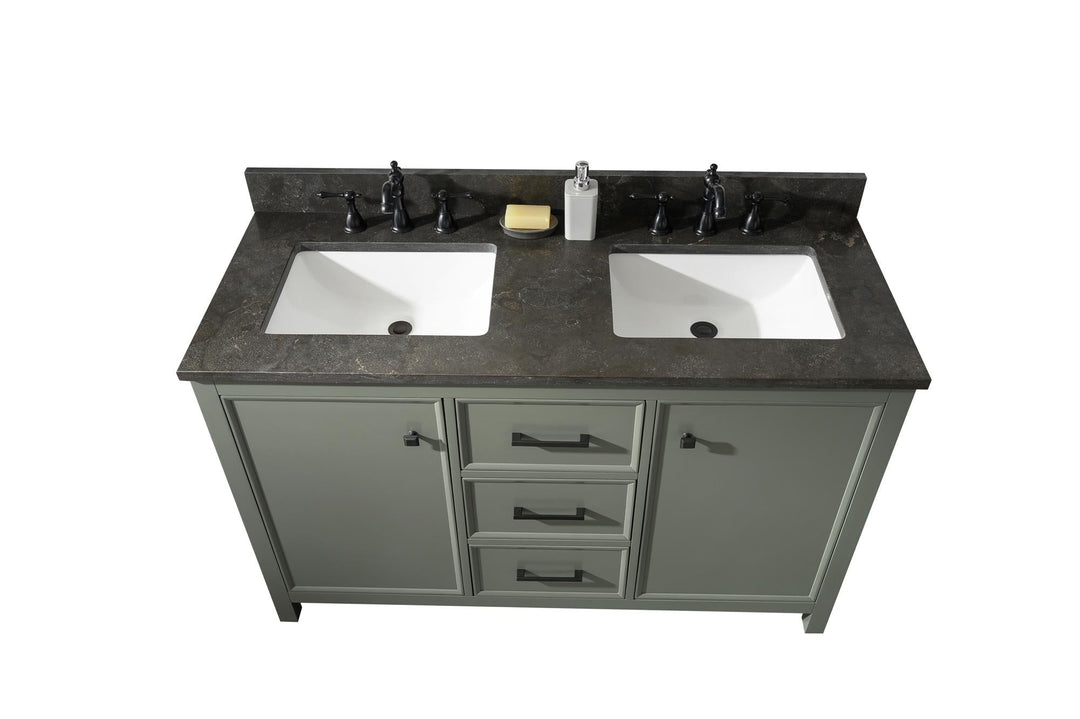 Legion Furniture 54" Pewter Green Finish Double Sink Vanity Cabinet with Blue Lime Stone Top - WLF2154-PG