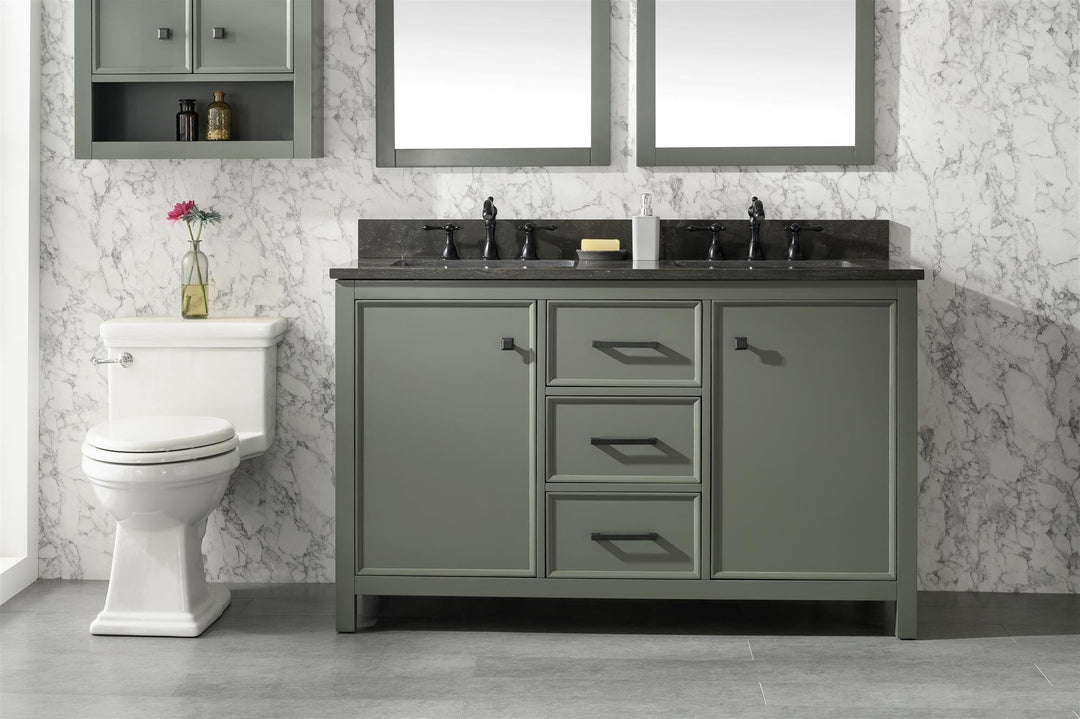 Legion Furniture 54" Pewter Green Finish Double Sink Vanity Cabinet with Blue Lime Stone Top - WLF2154-PG
