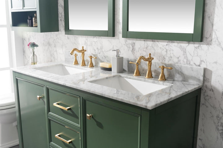 Legion Furniture WLF2154 Series 54” Double Sink Vanity in Vogue Green with Carrara Marble White Top
