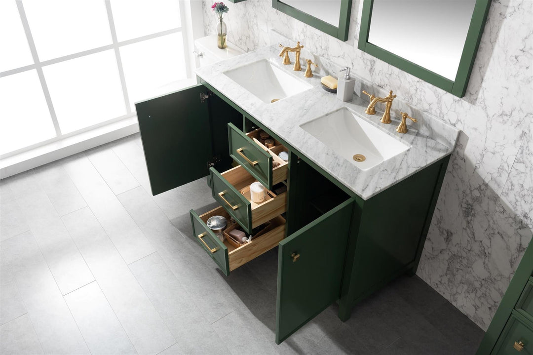 Legion Furniture WLF2154 Series 54” Double Sink Vanity in Vogue Green with Carrara Marble White Top