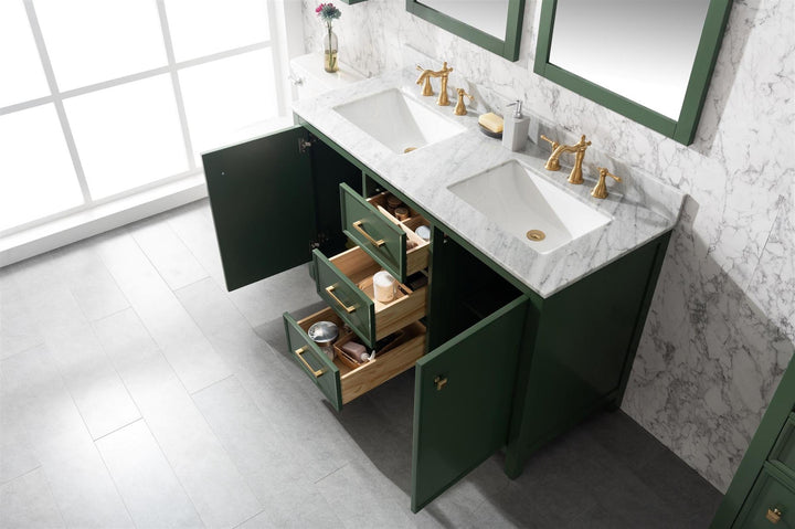 Legion Furniture WLF2154 Series 54” Double Sink Vanity in Vogue Green with Carrara Marble White Top