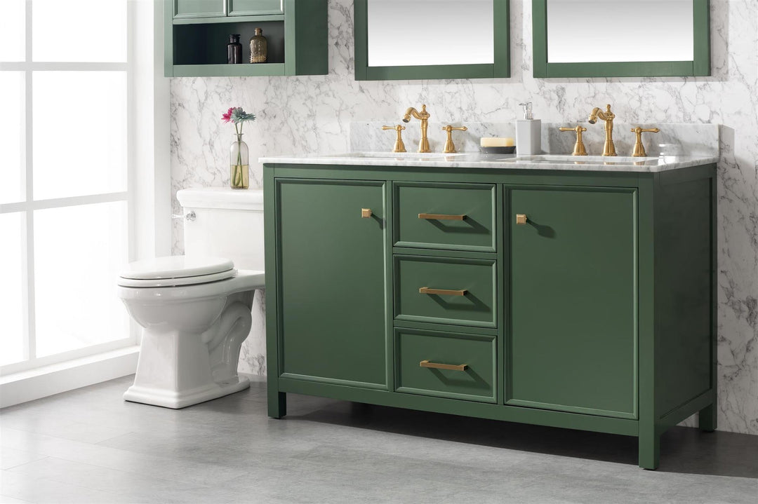 Legion Furniture WLF2154 Series 54” Double Sink Vanity in Vogue Green with Carrara Marble White Top