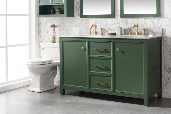 Legion Furniture WLF2154 Series 54” Double Sink Vanity in Vogue Green with Carrara Marble White Top