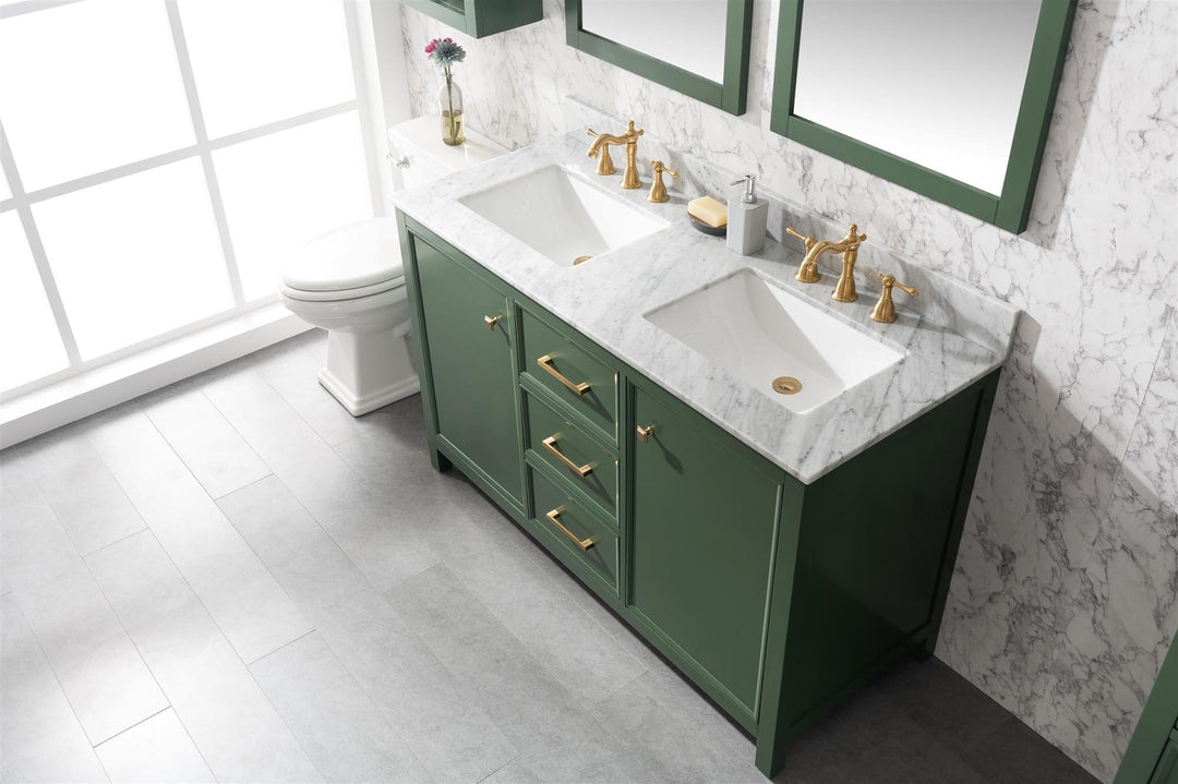 Legion Furniture WLF2154 Series 54” Double Sink Vanity in Vogue Green with Carrara Marble White Top