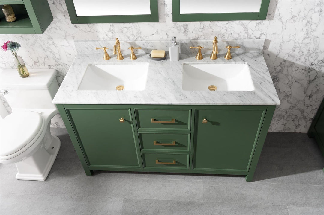 Legion Furniture WLF2154 Series 54” Double Sink Vanity in Vogue Green with Carrara Marble White Top