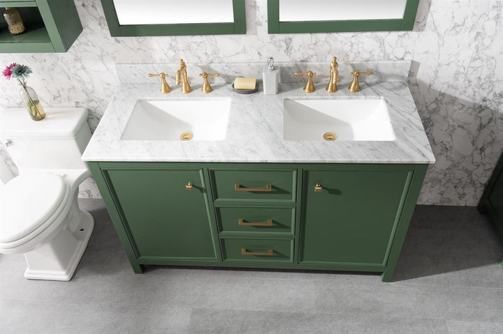 Legion Furniture WLF2154 Series 54” Double Sink Vanity in Vogue Green with Carrara Marble White Top