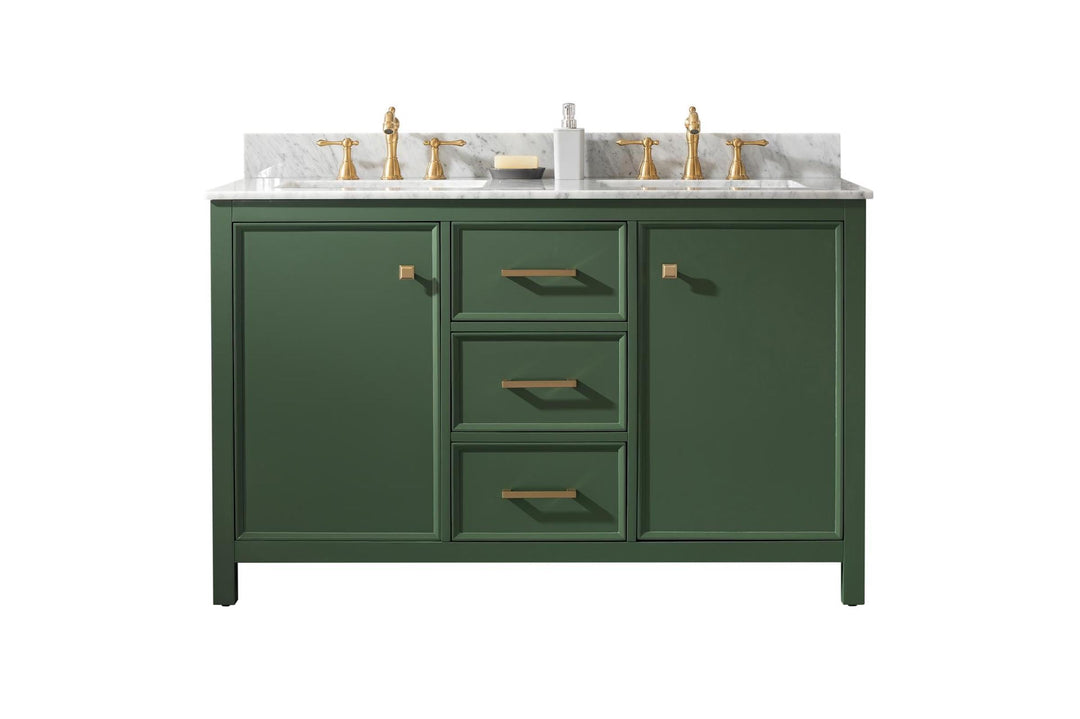 Legion Furniture WLF2154 Series 54” Double Sink Vanity in Vogue Green with Carrara Marble White Top