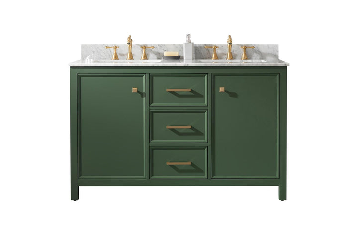 Legion Furniture WLF2154 Series 54” Double Sink Vanity in Vogue Green with Carrara Marble White Top