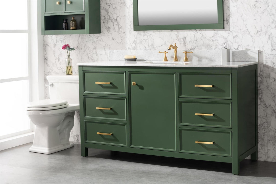 Legion Furniture WLF2160 Series 60" Single Sink Vanity in Vogue Green with Carrara Marble White Top