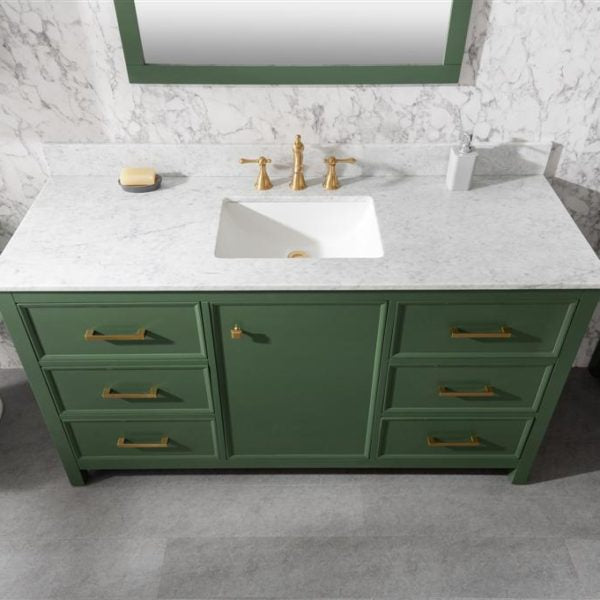 Legion Furniture 60" Vogue Green Finish Single Sink Vanity Cabinet with Carrara White Top - WLF2160S-VG