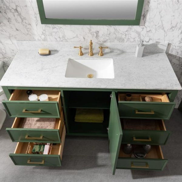 Legion Furniture 60" Vogue Green Finish Single Sink Vanity Cabinet with Carrara White Top - WLF2160S-VG