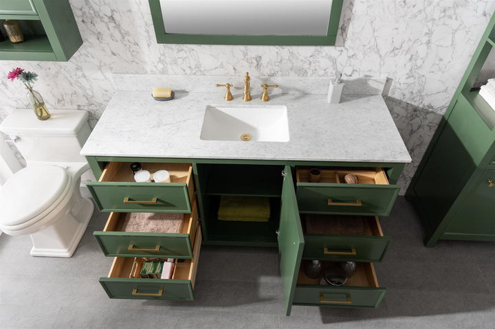 Legion Furniture WLF2160 Series 60" Single Sink Vanity in Vogue Green with Carrara Marble White Top