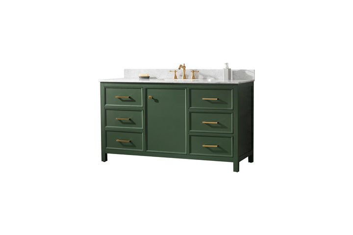 Legion Furniture WLF2160 Series 60" Single Sink Vanity in Vogue Green with Carrara Marble White Top
