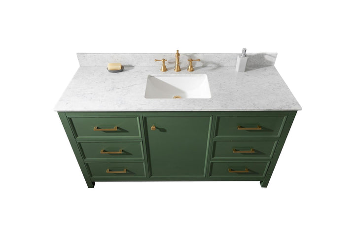 Legion Furniture WLF2160 Series 60" Single Sink Vanity in Vogue Green with Carrara Marble White Top