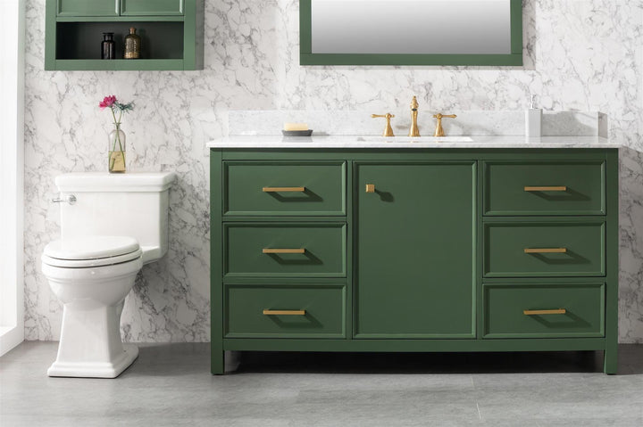 Legion Furniture WLF2160 Series 60" Single Sink Vanity in Vogue Green with Carrara Marble White Top
