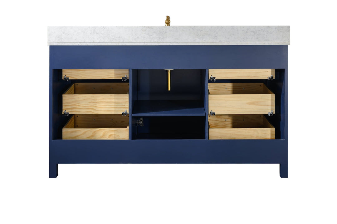 Legion Furniture WLF2160 Series 60" Single Sink Vanity in Blue with Carrara Marble White Top