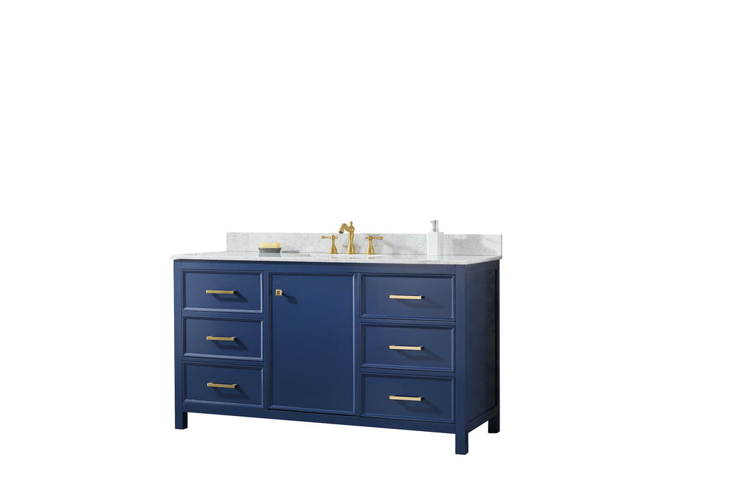Legion Furniture WLF2160 Series 60" Single Sink Vanity in Blue with Carrara Marble White Top