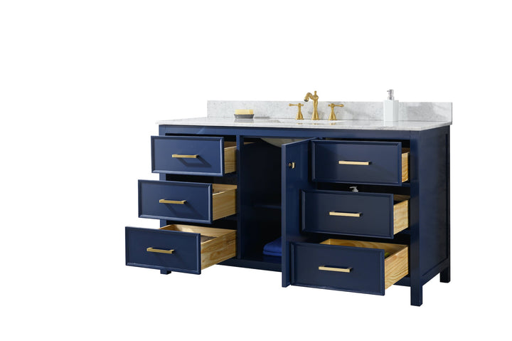Legion Furniture WLF2160 Series 60" Single Sink Vanity in Blue with Carrara Marble White Top