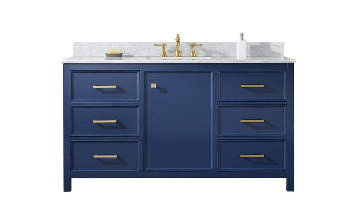 Legion Furniture WLF2160 Series 60" Single Sink Vanity in Blue with Carrara Marble White Top