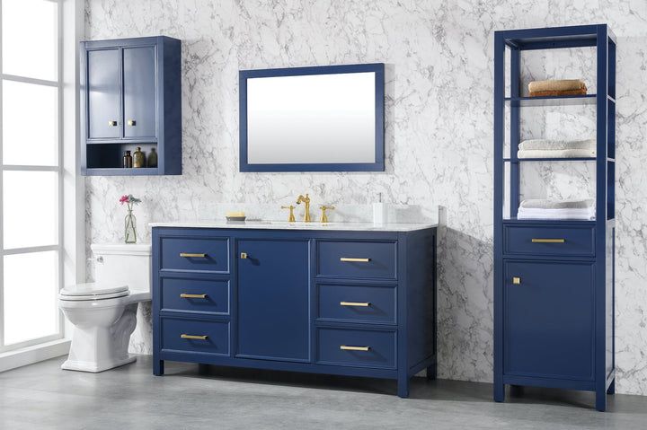 Legion Furniture WLF2160 Series 60" Single Sink Vanity in Blue with Carrara Marble White Top