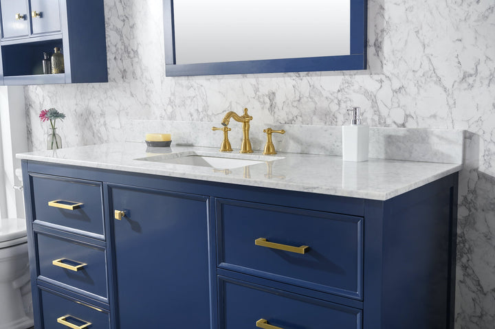 Legion Furniture WLF2160 Series 60" Single Sink Vanity in Blue with Carrara Marble White Top