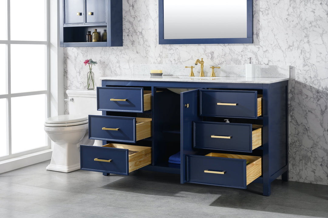 Legion Furniture WLF2160 Series 60" Single Sink Vanity in Blue with Carrara Marble White Top