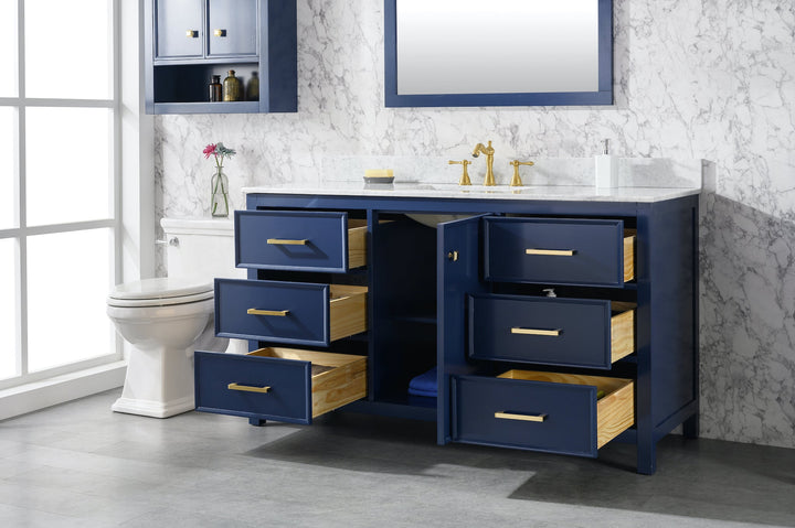 Legion Furniture WLF2160 Series 60" Single Sink Vanity in Blue with Carrara Marble White Top