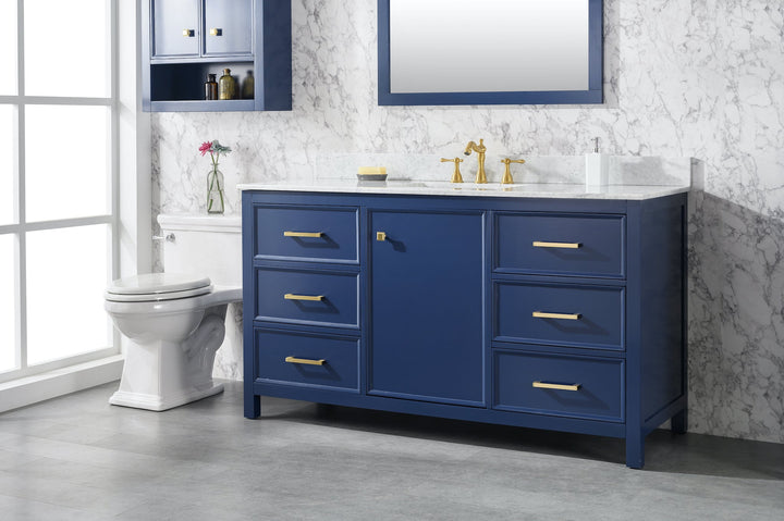 Legion Furniture WLF2160 Series 60" Single Sink Vanity in Blue with Carrara Marble White Top