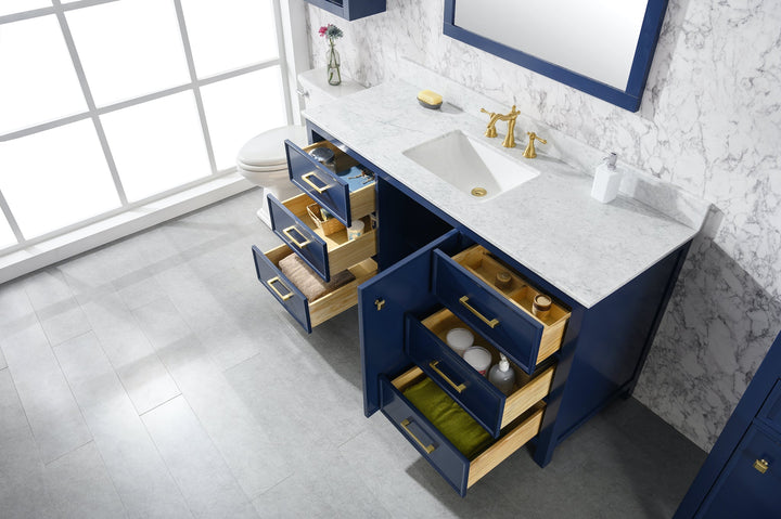 Legion Furniture WLF2160 Series 60" Single Sink Vanity in Blue with Carrara Marble White Top