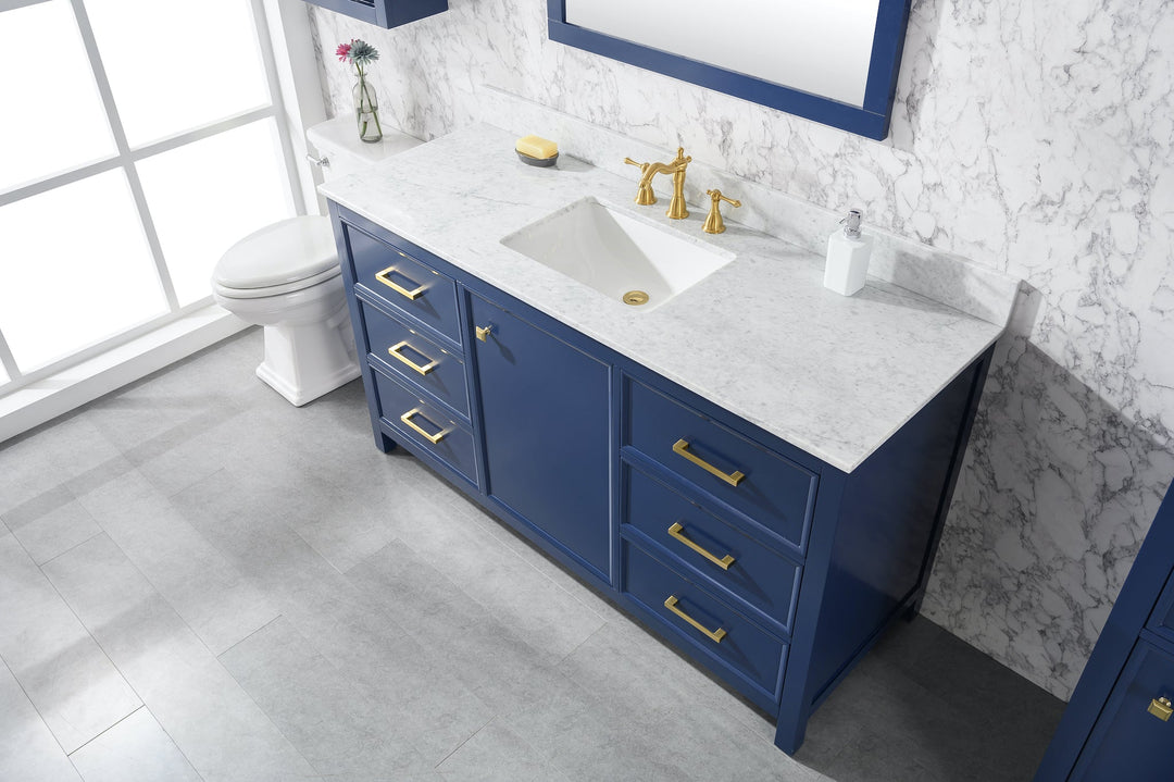 Legion Furniture WLF2160 Series 60" Single Sink Vanity in Blue with Carrara Marble White Top