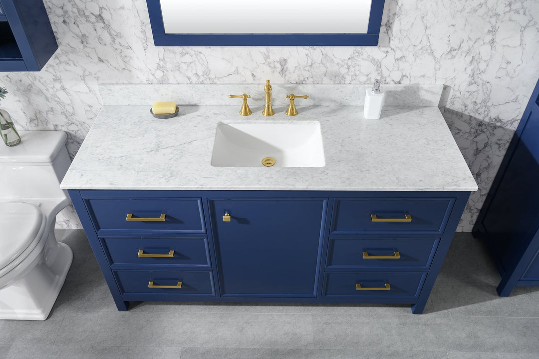 Legion Furniture WLF2160 Series 60" Single Sink Vanity in Blue with Carrara Marble White Top