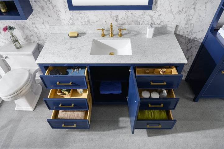 Legion Furniture WLF2160 Series 60" Single Sink Vanity in Blue with Carrara Marble White Top