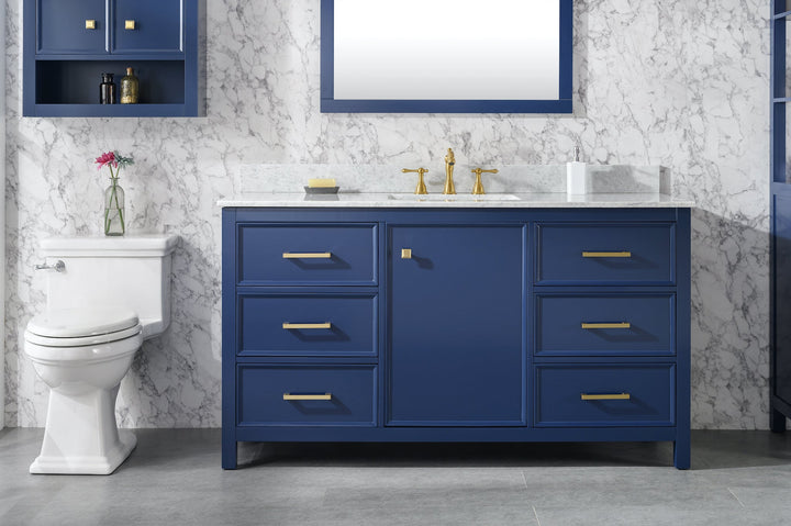 Legion Furniture WLF2160 Series 60" Single Sink Vanity in Blue with Carrara Marble White Top