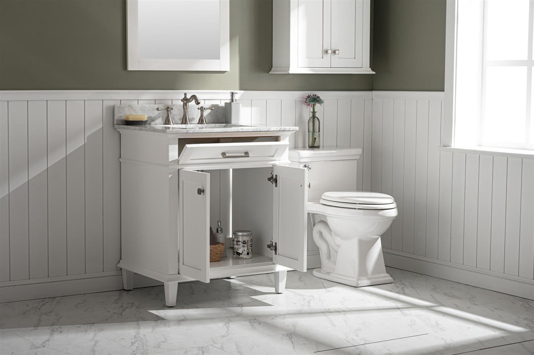 Legion Furniture WLF2230 Series 30" Single Sink Vanity in White with Carrara Marble White Top