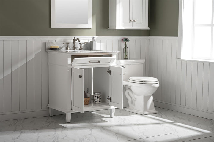Legion Furniture WLF2230 Series 30" Single Sink Vanity in White with Carrara Marble White Top
