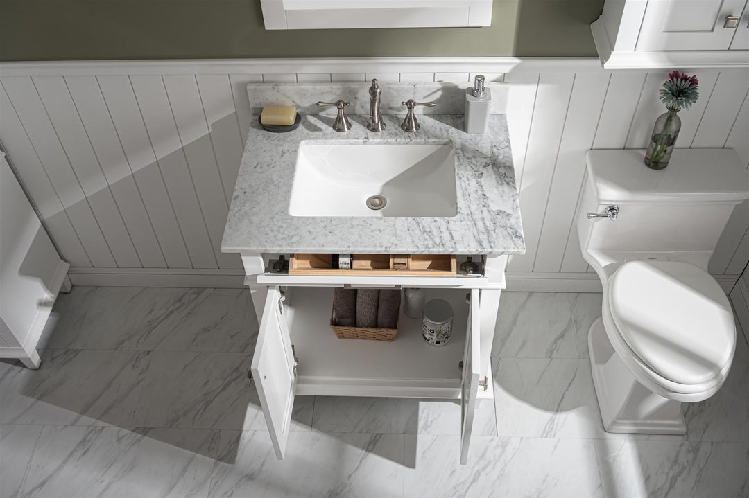 Legion Furniture WLF2230 Series 30" Single Sink Vanity in White with Carrara Marble White Top