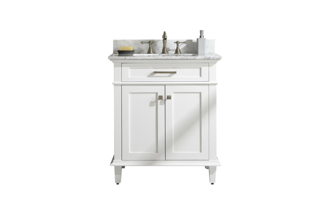 Legion Furniture WLF2230 Series 30" Single Sink Vanity in White with Carrara Marble White Top