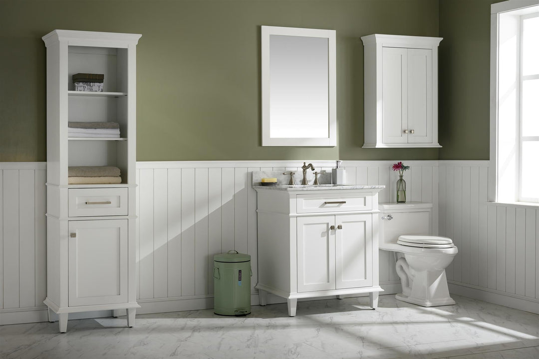 Legion Furniture WLF2230 Series 30" Single Sink Vanity in White with Carrara Marble White Top