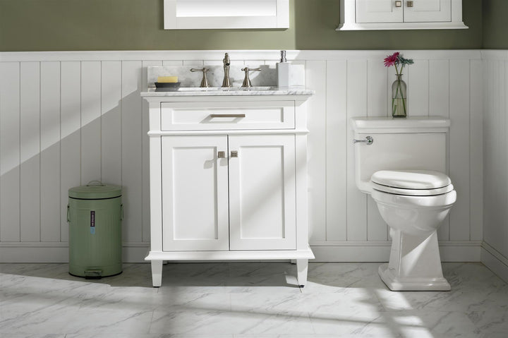Legion Furniture WLF2230 Series 30" Single Sink Vanity in White with Carrara Marble White Top
