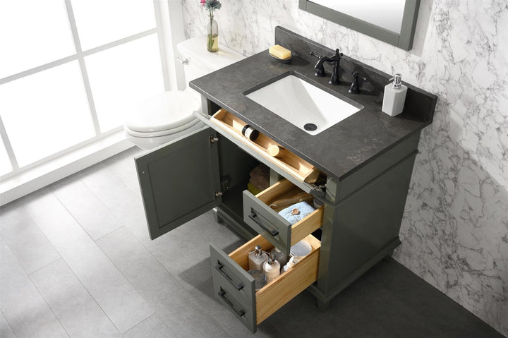 Legion Furniture WLF2236 Series 36” Single Sink Vanity in Pewter Green with Blue Limestone Top