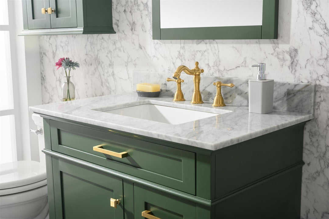 Legion Furniture WLF2236 Series 36” Single Sink Vanity in Vogue Green with Carrara Marble White Top