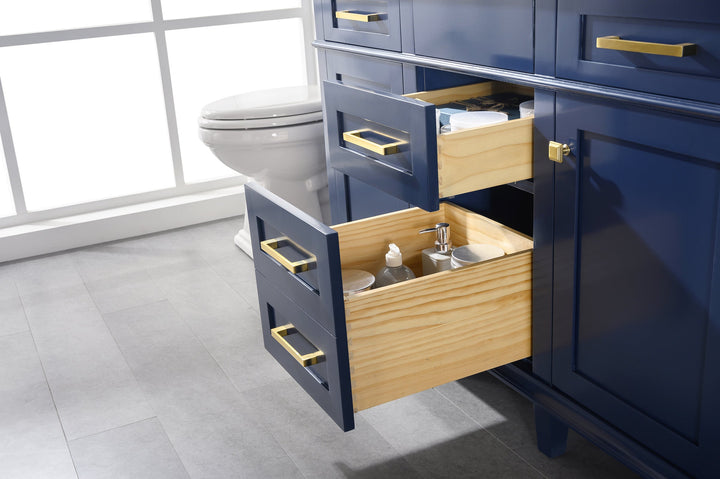 Legion Furniture WLF2254 Series 54” Double Sink Vanity in Blue with Carrara Marble White Top