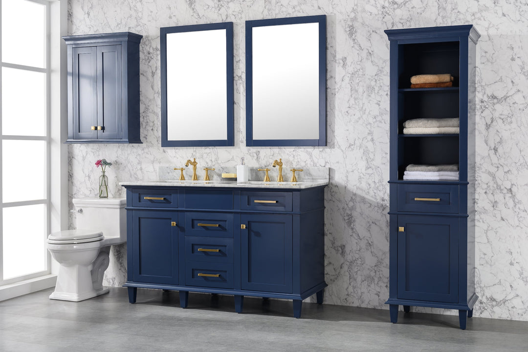 Legion Furniture WLF2254 Series 54” Double Sink Vanity in Blue with Carrara Marble White Top